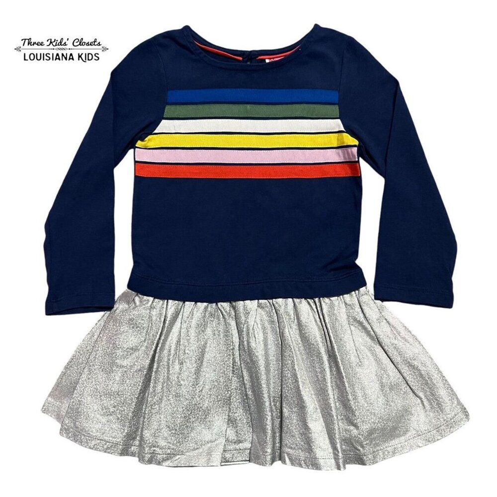 Mini Boden 3-4Y Rainbow Metallic Skirted Dress